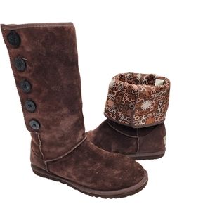 UGG Brown Suede Lo Pro Button Fold Over Boots Size Women's 9